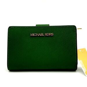 Michael Kors Medium Bifold Zip Chain Wallet Fern Green